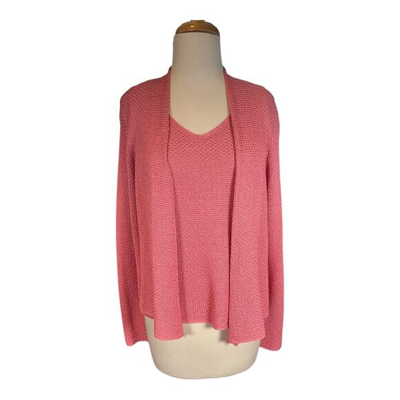 Eileen Fisher 100% Italian Yarn Knit Cardigan & Tank Set Rose Pink Petite Medium - Picture 6 of 14